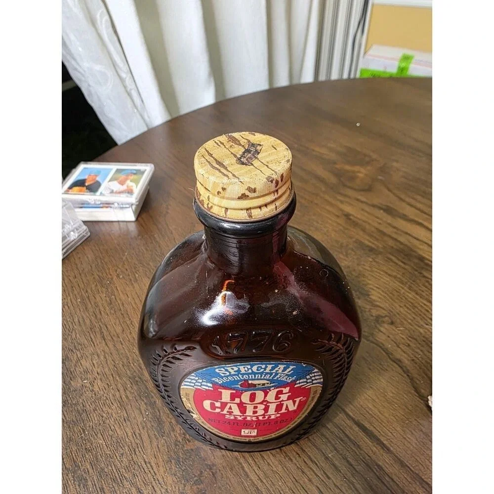 Vintage Log‎ Cabin Syrup Special Bicentennial Flask 1776-1976 Glass Bottle Empty
